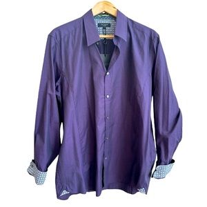 Ted Baker Checkered Long Sleeve Button Up Flip Cuff Dress Shirt Purple 2XL NWT